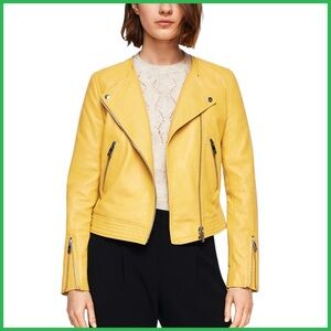 Mango MNG Sheep Leather Mustard Yellow Moto Jacket
